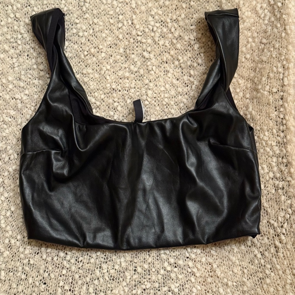 Black Faux Leather Crop Top size 6 As You Women's Black Faux Leathe Crop Tank